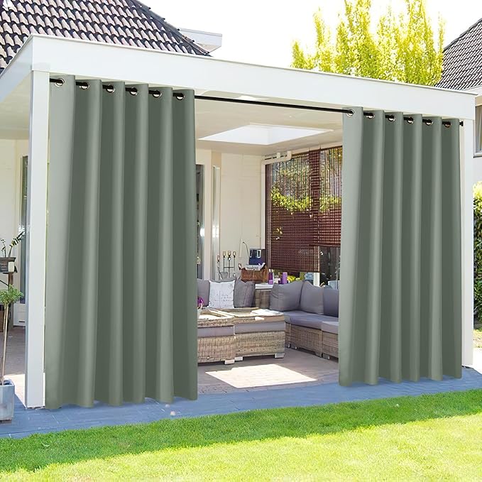 NICETOWN Outdoor Curtainch for Patio Waterproof 84 inch Wide, Thermal Insulated Rustproof Grommet UV Blocking Cabana Curtainch & Drape, Privacy Safe Shade for Gazebo, Sage Green, 1 PC, 95-Inch Long