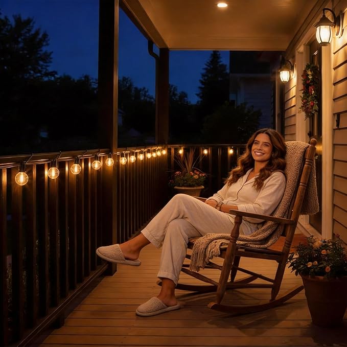 RTTY Dense-Glow Outdoor String Lights 60 ft, G40 Led Patio Globe Lights with 32pcs Plastic Bulbs,Shatterproof Waterproof Connectable Hanging for Porch Cafe Bistro Backyard Gazebo Balcony Deck Party