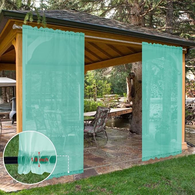 SpaceDresser Waterproof Outdoor Sheer Curtains for Patio - 4 Panels Rod Pocket Indoor Voile Sheer Curtain for Living Room,52W x 84L inch, Turquoise