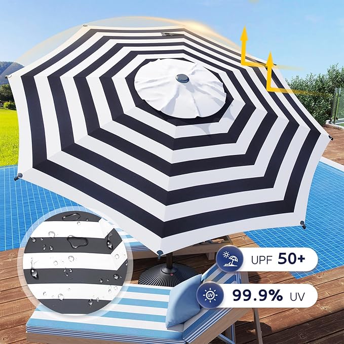 Abba Patio 9FT Lyon Outdoor Patio Umbrella Outdoor Table Umbrella with Crank Market Umbrella 8 Sturdy Ribs UV Protection Waterproof and Push Button Tilt for Garden Deck Backyard Pool,Black & White Stripe