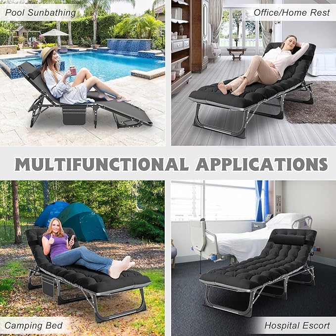 ABORON Heavy Duty Tanning Chair,Outdoor 5-Position Folding Chaise Lounge Chair with Pad,Portable Beach Lounge Chair for Outdoor Sunbathing Patio Pool Lawn Deck Poolside