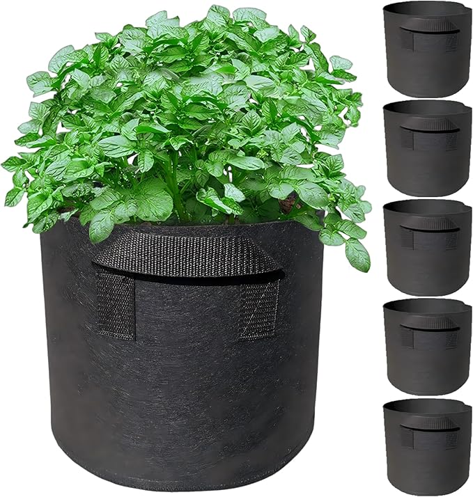 5 Pack 3 Gallon Grow Bags with Handles Garden Vegetable Flower Grow Bags Nonwoven Aeration Fabric Pots for Nursery Garden Planting
