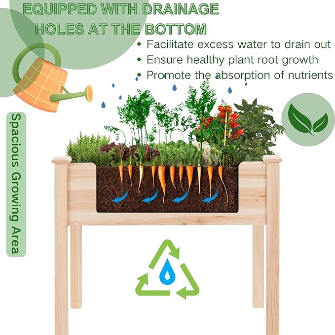 Raised Garden Bed with Greenhouse Cover,Elevated Wood Planter Box with Legs & Non-Woven Liner,34" L x18 W x 66" H Indoor Outdoor Gardening Bed for Vegetables, Herbs, Flowers