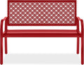 Best Choice Products Outdoor Bench 2-Person Metal Steel Benches Furniture for Garden, Patio, Porch, Entryway w/Geometric Backrest, 790lb Capacity - Rose Red
