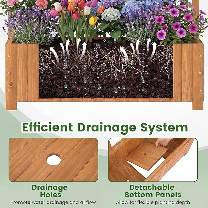 Giantex Wooden Raised Garden Bed with Arched Trellis Set 2, 71” Fir Wood Outdoor Elevated Planter Box Privacy Screen w/Drainage Holes, Vertical Garden Bed for Climbing Plants, Patio Balcony Backyard