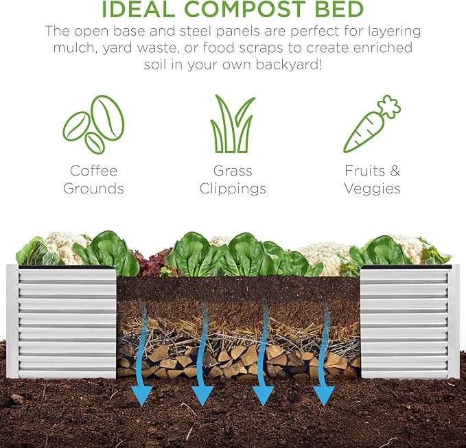 Best Choice Products 8x4x2ft Outdoor Metal Raised Garden Bed, Deep Root Planter Box for Vegetables, Herbs & Flowers, 478-Gallon Capacity, 100% Non Toxic Materials - Galvanized
