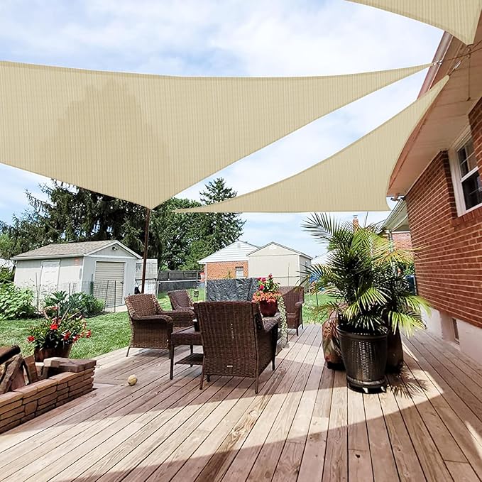 Patio Paradise 20' x 20' x 19'10" Sun Shade Sail Triangle Canopy, Permeable Shade Cloth Fabric Sunlight Block Patio Cover HDPE Deck Awning for Outdoor Backyard Pergolas Roof Shading, Beige