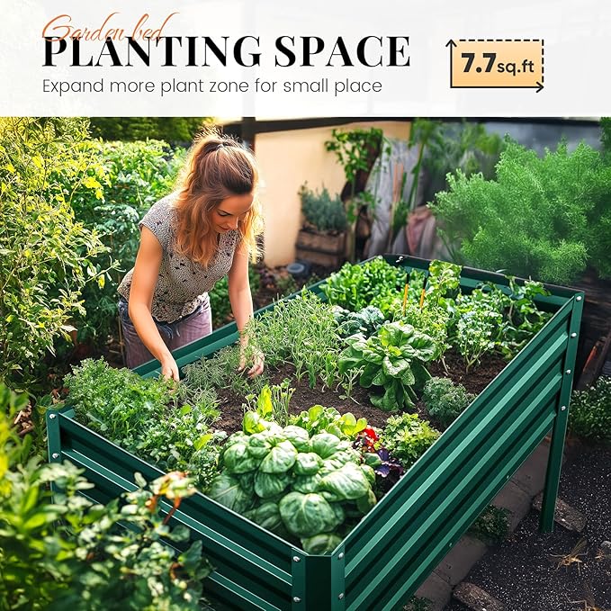 KING BIRD Large Raised Garden Bed with Legs Galvanized Elevated Planter Box 48×24×32 in for Backyard, Patio, Balcony, 400lb Capacity, Green