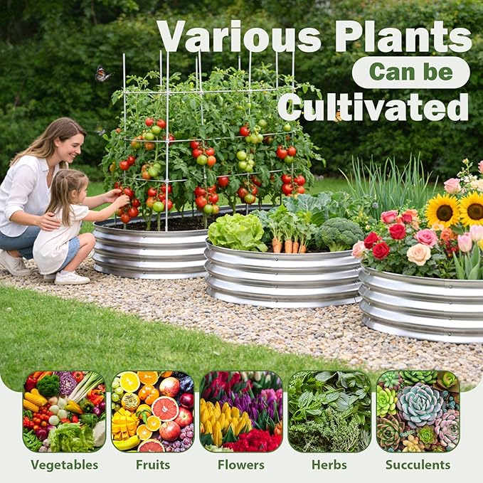 Galvanized Raised Garden Bed Outdoor, 8x4x1ft Metal Heavy Duty Planter Boxes for Gardening, Easy Assemble Large Oval Plant Container Kit for Vegetables, Flowers, Fruits, Silver, 1 Pack