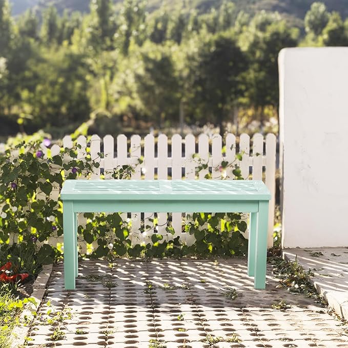 VINGLI Outdoor Wooden Bench, 40” Porch Bench Outdoor Backless Garden Bench, Small Outdoor Bench for Deck Patio Entryway (Mint Green, 40in)