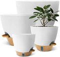 12/10/9/8 inch Self Watering Pots with Visual Water Window, Extra Large Self Watering Plant Pot with Drainage Holes and Saucers, White Flower Pots for Indoor Plants