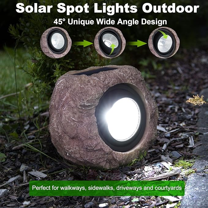 Outdoor Solar Rock Light - 4 Pack, Fake Rock IP65 Waterproof LED Super Bright Spotlight for Deck, Staircase, Woods Garden, Walkway, Patio Pond Garden Decorative Nighttime Landscape Filler Lights