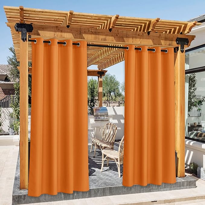 NICETOWN Decorations Outdoor Curtains for Patio Waterproof, Rustproof Grommet Privacy Canvas Outdoor Blinds Cold Insulation for Gazebo/Porch, W55 x L84, Orange, 2 Panels