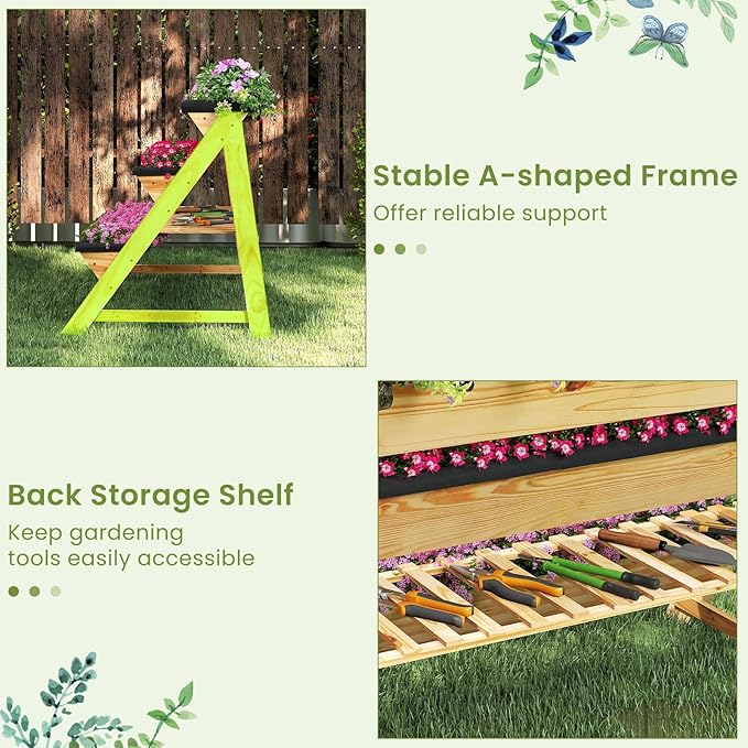 HAPPYGRILL 3-Tier Wooden Raised Garden Bed, Elevated Planter Box Kit with Legs & Liners for Flower Herb Vegetable, Indoor Outdoor Vertical Raised Bed for Gardening Patio Balcony Greenhouse