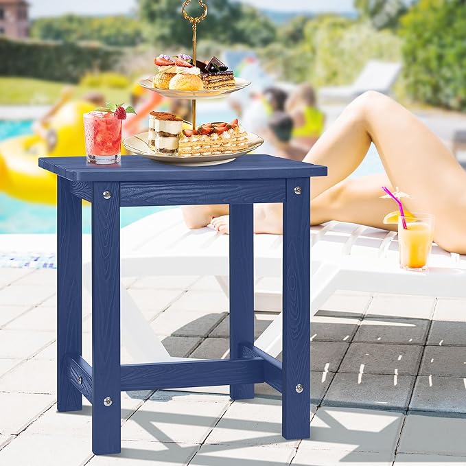 Y&M Outdoor Side Table, HIPS Adirondack Small Single Table, Waterproof Square Outside Table, Balcony Modern End Tables for Patio, Pool, Beach, Porch, Deck, Indoor or Outdoor Use, Navy Blue