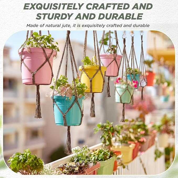 EBOOT 2 Pack 41 48 Inch Large Macrame Plant Hanger Rope to Hang Flower Pot Plant Holder for Indoor Outdoor Decorations, 4 Legs (Linen Color)