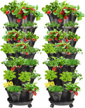 7 Tiered Strawberry Vertical Planter 2 Pack, Stackable Tower Garden Planter Herb Garden Planter with Movable Casters and Bottom Saucer Indoor and Outdoor - Black