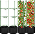 4 Pack Tomato Cages with 11 Gallon Grow Bags for Garden 55inch Tomato Planter with Trellis Heavy Duty Plant Stakes Support Frames for Climbing Vegetables Flowers Fruits Flowers