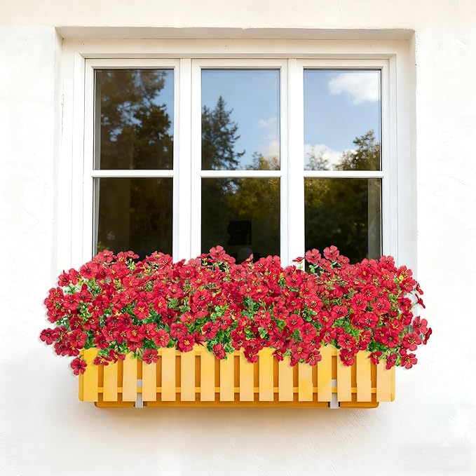 Bassion Artificial Flowers for Outdoors, 24 Bundles UV Resistant Fake Flowers Realistic Silk Faux Plants for Outdoor Planter Window Box Porch Patio Garden Home Outside Decorations