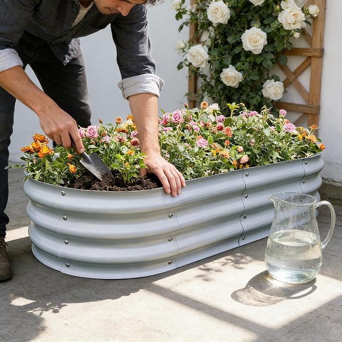Gardmax 2 Pack Galvanized Raised Garden Bed, Lightweight Planter Boxes Outdoor with Easy Assembly, Large Garden Bed for Vegetables, Fruits, Flower Silver
