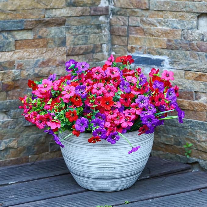 Alupssuc 48 Bundles Artificial Flowers for Outdoors Decoration, UV Resistant Silk Faux Daisy Flora Spring Fake Plastic Plants Greenery for Outside Indoor Yard Home Porch Window Box Decor, Mix 3 Colors