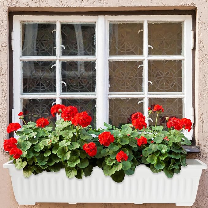 6 Packs 27 Inch Window Flower Box Extra Large Window Sill Herb Garden Long Rectangle Planter Plastic Boxes Outdoor with Drainage Trays for Balcony Windowsill Patio Garden