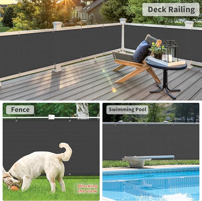 LOVE STORY Balcony Privacy Screen, 3'x9' Deck Shield Screen Fence Cover,UV Protection and Weather-Resistant,3 FT Height for Deck, Patio, Backyard, Outdoor Pool, Porch, Railing, Dark Grey