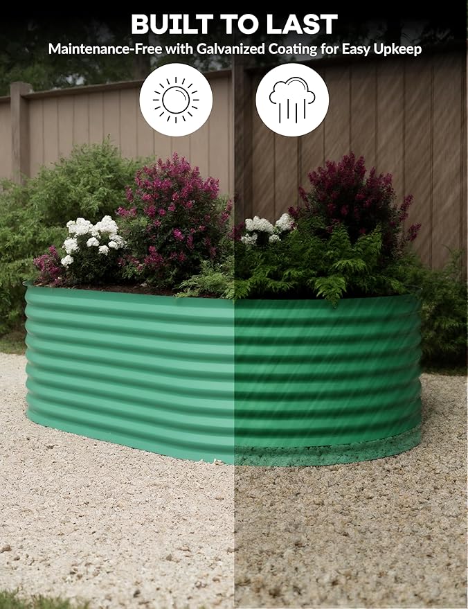 GarveeLife 8x4x2 ft Galvanized Raised Garden Bed - 24“ Tall Metal Planter Box for Vegetables, Flowers, Herbs, Rust-Resistant Outdoor Garden Box, Easy Assembly Raised Beds for Gardening, Green
