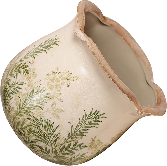 Cottagecore Ceramic Vase and Planter, 6 Inch Flower Pot with Drainage for Indoor House Plants, Country Cottage Garden Home Decor, Rustic Farmhouse Gift for Plant Lovers