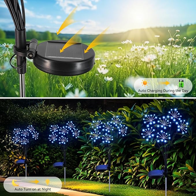 Solar Garden Lights 2 Pack Waterproof Swaying Starburst Light Solar Outdoor Lights for Yard Patio Walkway Pathway Party Wedding Decoration, Unique Gifts for Women, Blue