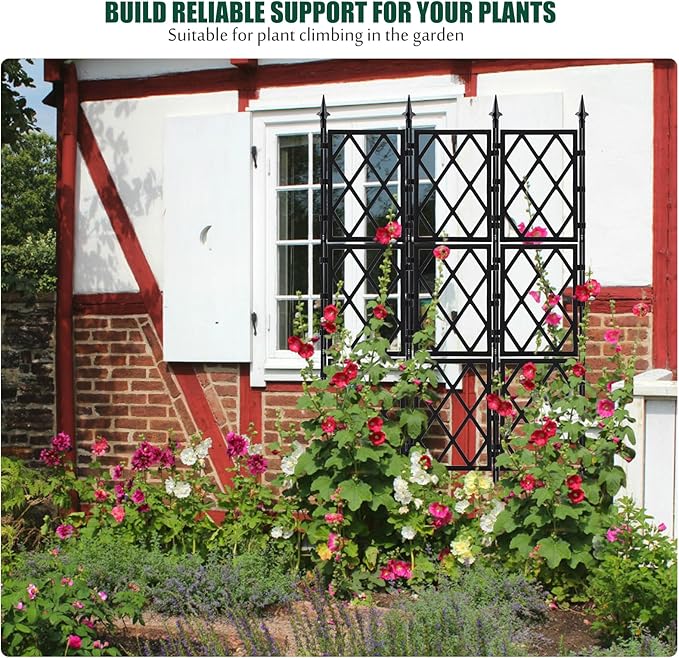 Garden Trellis for Climbing Plants Outdoor 5.25 FT, Iron Pipe Metal Support Wall Tall Plant Trellis Lattice Fence Plant Support with Garden Twist Tie for Ivy Vines Rose