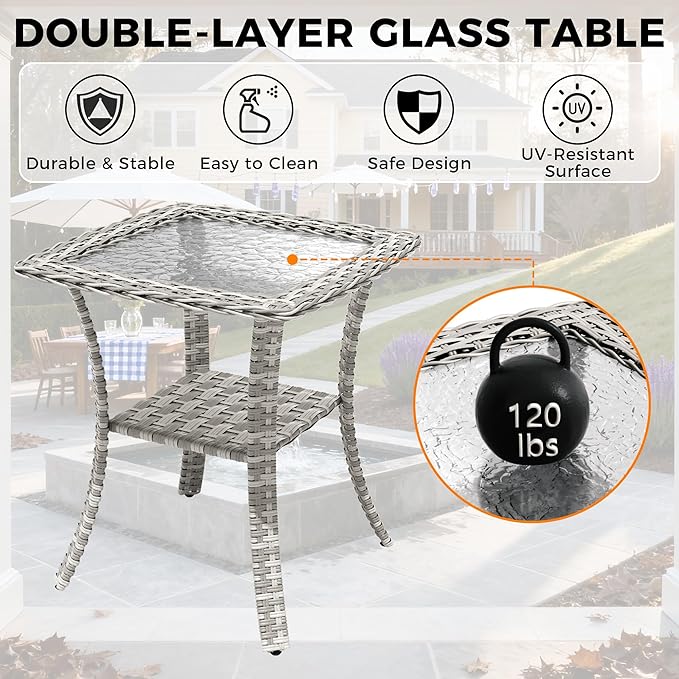 8-Seat Modern Patio Furniture Set with Swivel Rocking Chairs, Thick 4″ Cushions, Dual-Strand Wicker Rattan, Rust-Resistant Steel Frame – Outdoor Conversation & Modular Sectional,Gray