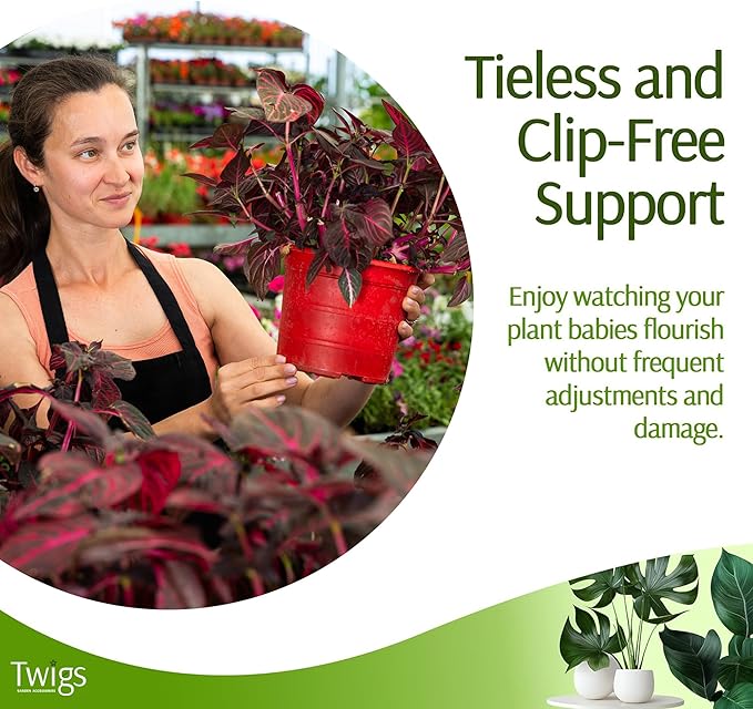 Mini Twigs Plant Support Stakes for Small Plants, Indoor & Outdoor Use, Gardening Supplies, Garden Accessories, Trellis & Ring Alternative, Made in USA - Begonia (Red), 10 Pack, 12" L