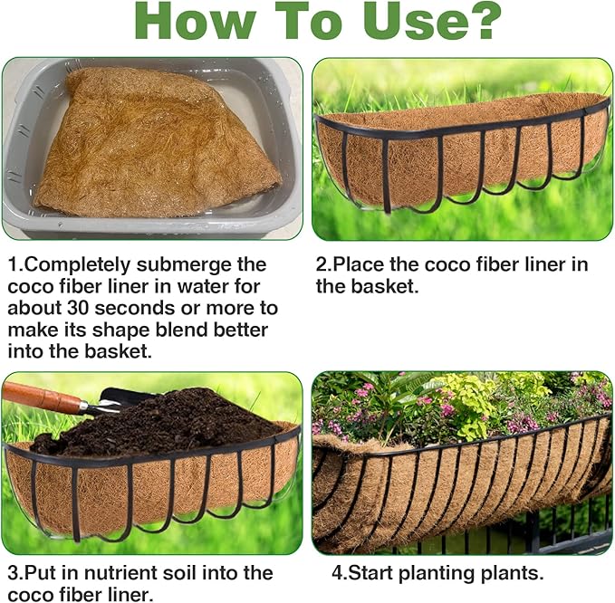 36in Coco Liners for Window Planter Box - 3 Pack 100% Natural Coconut Coir Fiber Liner Replacement for Deck Flower Box, Garden Railing Fence Trough, Wall Planter Basket, Vegetables Pot