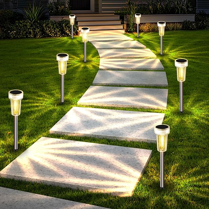 Mancra 12 Pack Solar Pathway Lights Outdoor, Waterproof Metal Solar Outdoor Lights Tungsten Bulb Landscape Lighting Garden Decor for Path Yard Lawn Walkway Driveway