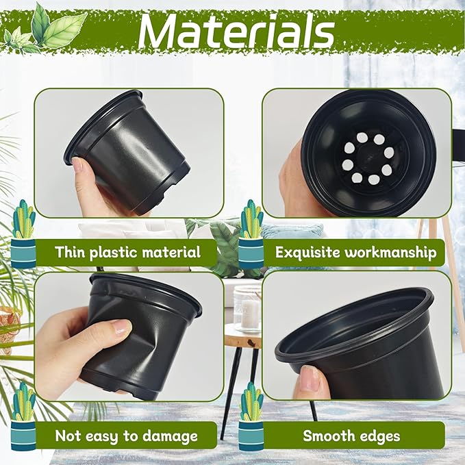 120 Packs Flexible Plastic Nursery Pots,4 Inch Thickened Soft Plastic Pots with Drainage Holes,Garden Seedling Pot for Succulents,Transplanting,Cuttings(Black)
