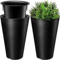 Sieral Set of 2 Tall Outdoor Planters 12 x 18 Inch Large Resin Outdoor Planters for Front Porch Flower Round Floor Decorative Indoor Pots with Drainage(Black)