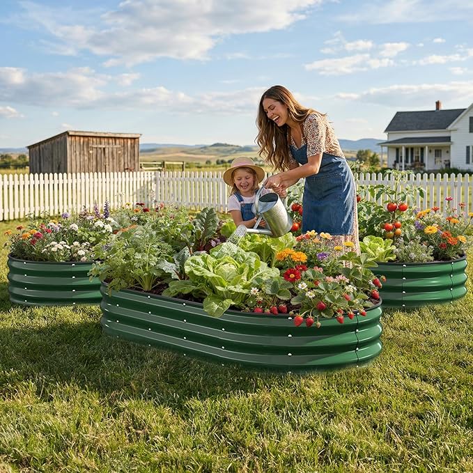 Galvanized Raised Garden Bed 6x3x1 FT, Oval Metal Raised Garden Bed Outdoor Planter Box with Open Bottom, Rust-Resistant Steel Garden Bed for Vegetables Herbs Flowers, Easy Assembly