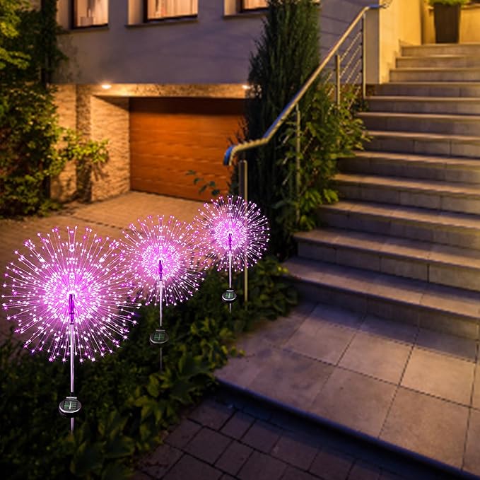 JJGoo Solar Firework Lights, 2 Pack 180 LEDs 2 Lighting Modes Solar Lights Outdoor Waterproof for Garden Patio Walkway Pathway Party Wedding Christmas Decorative - Pink