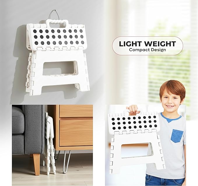 Utopia Home Folding Step Stool with Handle – 9 Inch Anti Slip Collapsible Stool – Holds Up to 300 lbs – Sturdy Plastic Step Stool Foldable for Kitchen, Bathroom and Home Use (1-Pack, White)