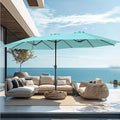 PHI VILLA 15ft Large Patio Umbrellas with Base Included, Outdoor Double-Sided Rectangle Market Umbrella with Crank Handle, for Poolside Lawn Garden, Turquois