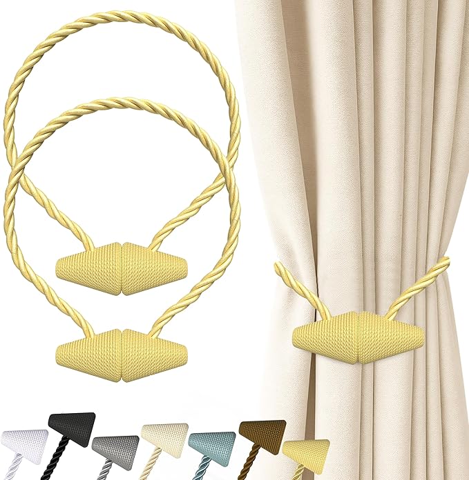 Hion Magnetic Curtain Tiebacks Golden 2pcs, Curtain Tiebacks Buckles Holdbacks Holders Hooks Clip for Home Bedroom Office Decorative Curtain