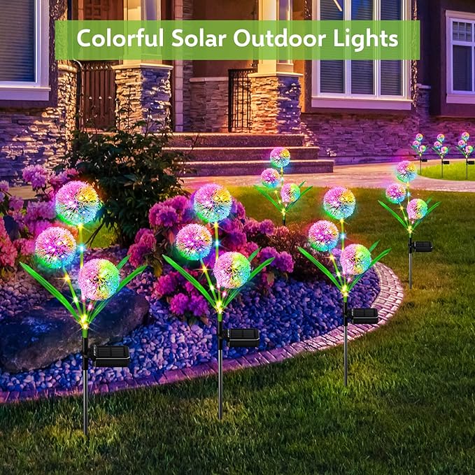 Solar Lights Outdoor Garden Decor: 2 Pack Upgraded Solar Dandelion Garden Light Decorative Landscape Lighting - Waterproof Outside Color Gift for Mothers Day Decoration for Yard Lawn Patio