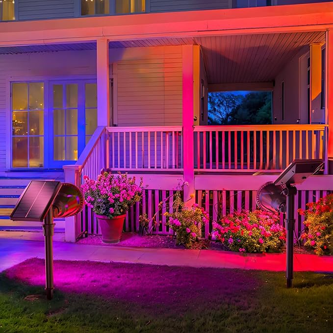 JSOT 2 Pack Christmas Solar Spotlights, RGB Solar Spot Light Outdoor Waterproof Color Changing Landscape Lighting with 9 Lighting Options Decor for Backyard Walkway Tree Lawn