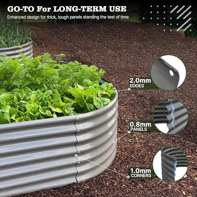 A ANLEOLIFE 6X3X2 ft Galvanized Raised Garden Beds Outdoor, Oval Large Metal Deep Root Planter Box for Planting Vegetables Flowers Herb, Anti-Rust & Easy-Setup, Quartz Grey