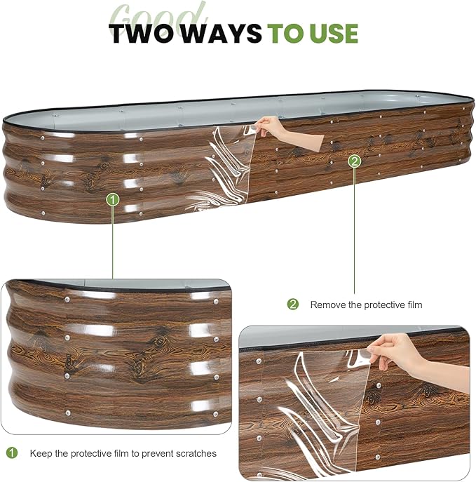G GOOD GAIN Raised Garden Beds - 8x2x1ft Galvanized Planter Boxes Kit with Protective Tape & Gloves & Tools | Oval Metal Outdoor Raised Bed for Gardening Vegetables, Fruits, Flowers, Herbs, Grain