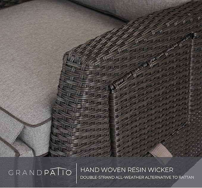 Grand patio Outdoor Reclining Chairs with Extended Footrest 2-Piece Adjustable WickerPatio Lounge Recliner up to 15 with Flip Side Table, Cool Grey