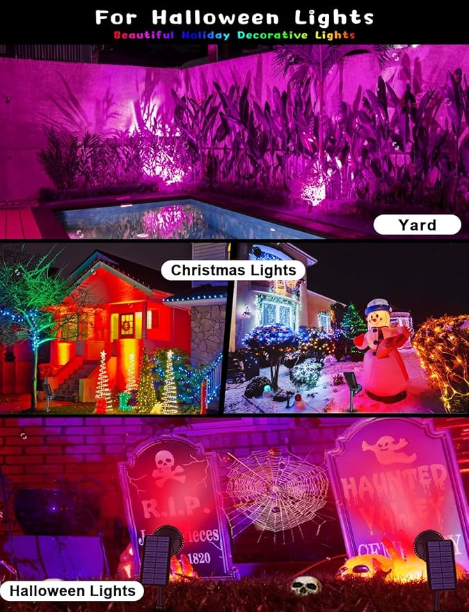 Solar Outdoor Lights, 9 Modes Color Changing 18 LED Halloween Solar Spot Lights Outdoor Waterproof Spotlight Landscape Light Solar Powered for Garden Yard Tree Flag Patio Christmas(2 Pack)