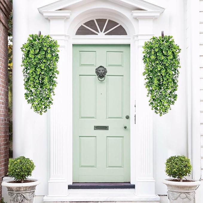 Waipfaru 4Pcs Fake Hanging Plants 3ft Fake Plants UV Resistant Fake Vines Artificial Decor for Indoor Outdoor Party Wall Porch Wedding Decoration,Light Green