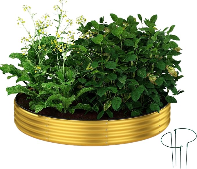 Galvanized Metal Planter Round Raised Garden Bed Kit for Gardening Outdoor Garden Box Raised Flower Bed 1PC Gold 3X3X1FT
